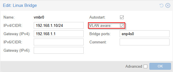 Make Proxmox VLAN aware step 1.